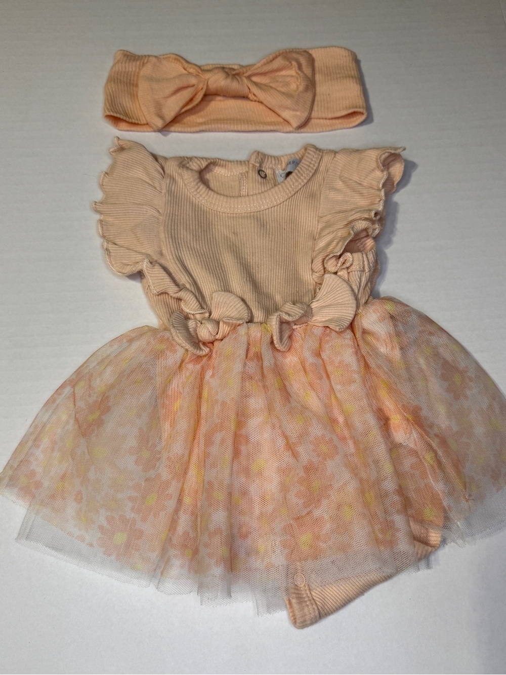 Catherine Malandrino Peach Floral Tulle Costume Dress with Headband
